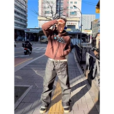 美式高街花卉复古涂鸦连帽卫衣男款春秋款宽松情侣装重磅潮牌外套，女装短外套，星座506A