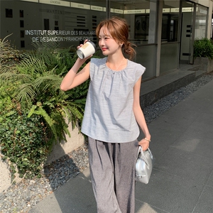 条纹飞袖上衣休闲裤套装2025新款女夏季韩系高级感流行ootd一整套图片