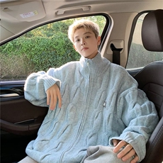 麻花拉链立领针织开衫情侣宽松休闲针织毛衣外套MY394-P72，男装针织衫/毛衣，星座313A-2