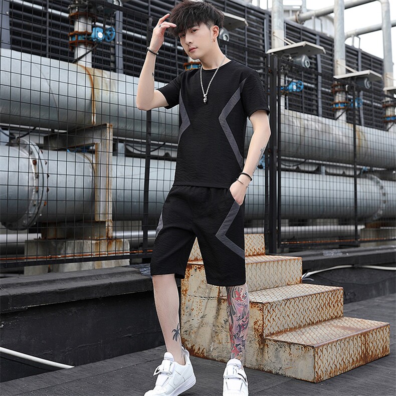 男士冰丝短袖T恤潮流休闲运动套装男装夏装一套衣服帅气T719-P50,男装休闲套装,星座1206（原A206）