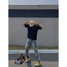 春夏秋美式高街泼漆破洞牛仔裤NZ2301-P60控78，男装牛仔裤，星座1002-1