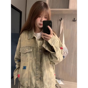 网红同款美式街头黄泥水洗做旧复古牛仔衣男女宽松潮牌夹克外套潮图片