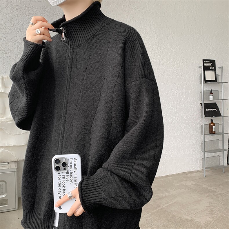 M-8XL春款纯色开衫毛衣宽松外套加肥加大码双拉链针织衫MY1503P78，男装针织衫/毛衣，电商B238