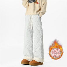 抖音羊羔毛菱格中性男大码夹棉阔腿棉裤K5613J加棉-特P45控78，男装棉裤，电商A001