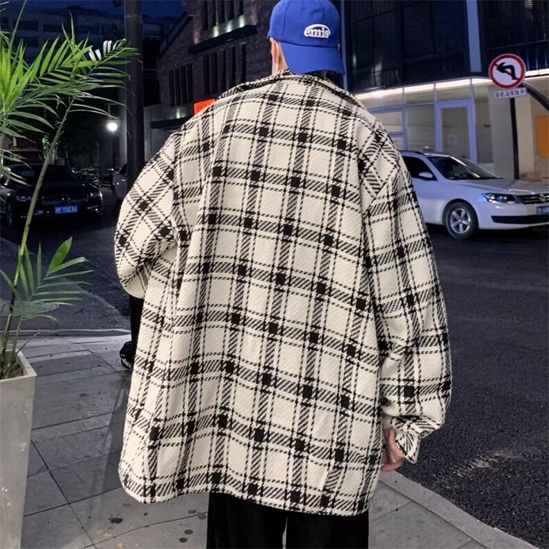 HSXF011小香风衬衫男士港风复古外套美式帅气休闲痞帅夹克格子,男装夹克,星座308A-1（原309B-1）
