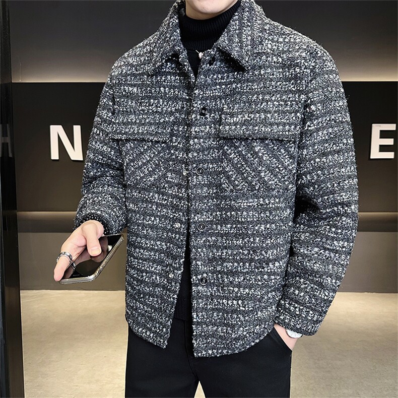 新标90绒店主风新款男士翻领格子羽绒服小香风外套6801-P295,男装羽绒服,电商B328