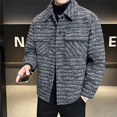 新标90绒店主风新款男士翻领格子羽绒服小香风外套6801-P295，男装羽绒服，电商B328