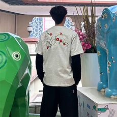 万针全刺绣工艺高品质260克双纱纯棉美式高街短袖T恤特P33，男装T恤，电商A486