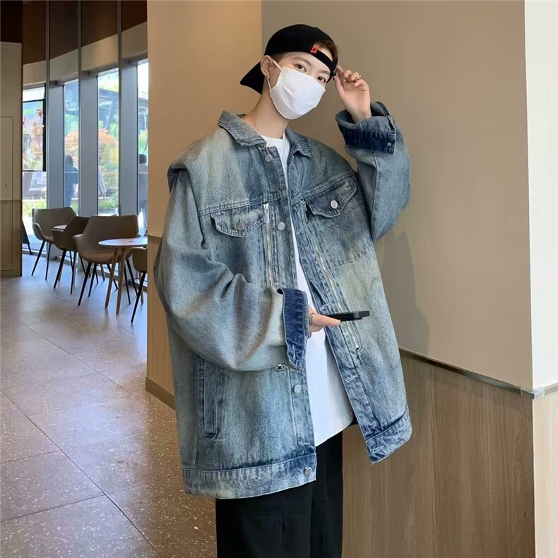 美式水洗牛仔夹克男女ins潮牌小众垫肩设计牛仔外套M1171-P64,男装夹克,星座1109-3