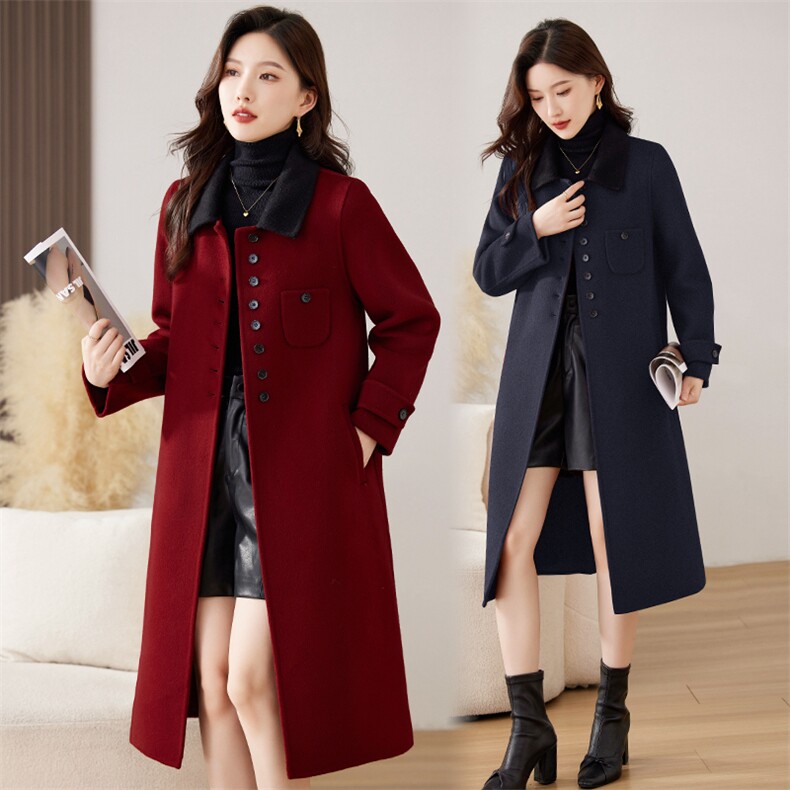 2025年秋冬新款时尚气质羊毛长款双面羊毛大衣外套，女装双面呢大衣，媚琳依坊
