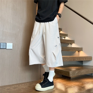 K5046/特P30夏季宽松休闲工装凉感七分裤男大码过膝短裤垂冰丝裤图片