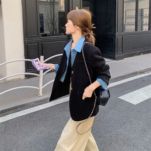 黑色假两件西装外套女2025春季新款韩系高级感气质时尚小个子西服图片