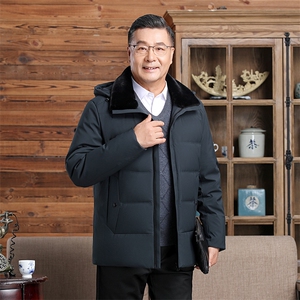 主推新款毛领可拆卸帽中老年羽绒服外套男士爸爸装羽绒服大衣