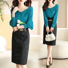 2023春夏季时尚简约大方气质优雅收腰显瘦休闲修身百搭潮流两件套，女装套装/套裙，时尚俏佳人