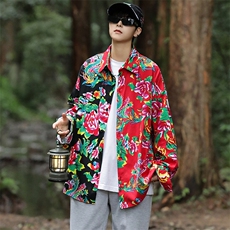 PC203秋装休闲东北大花拼接长袖衬衫外套男女宽松寸衣汉服演出服，男装衬衫，星座115A(原星座507）