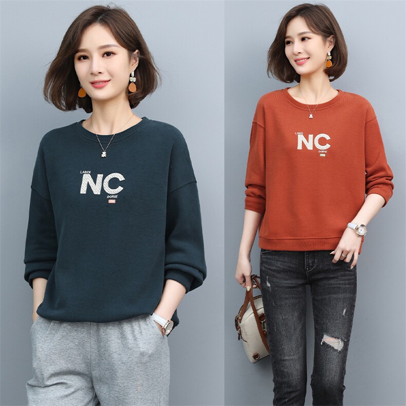 时尚宽松大码女长袖卫衣绣花字母款舒适休闲上衣，女装卫衣/绒衫，3200格调