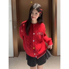 1506-1/G65690/P63甜爱圣诞红色绞花开衫毛衣女秋冬，男装针织衫/毛衣，星座1506A