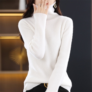 100%纯羊毛衫堆堆高领女宽松纯色毛衣秋冬新款加厚针织打底羊绒衫图片