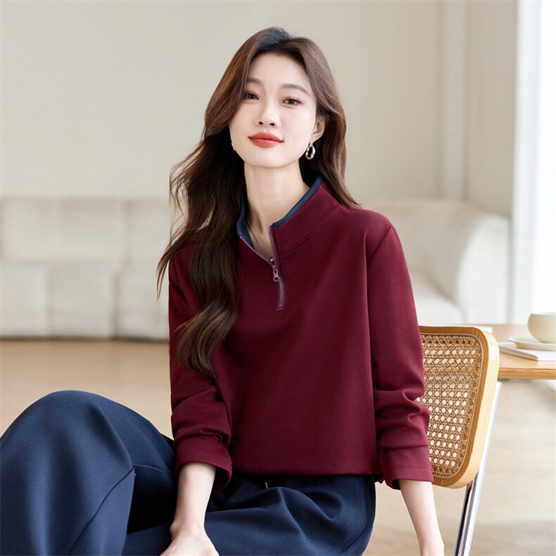 半拉链立领卫衣女2026年春秋新款小个子时尚宽松休闲上衣长期有货，女装短外套，璐依舞