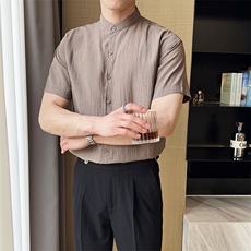 夏季男士七分袖条纹衬衫立领男休闲修身休闲衬衣A236-C663-P55，男装衬衫，电商A236