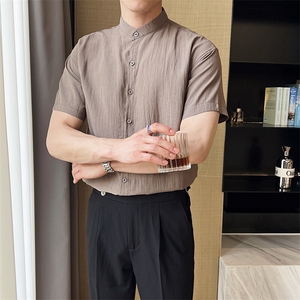 夏季男士七分袖条纹衬衫立领男休闲修身休闲衬衣A236-C663-P55图片