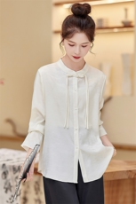 2024春装新中式盘扣立领衬衫气质通勤长袖衬衫，女装衬衫，雪樱依海