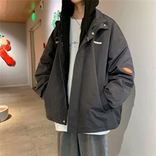 春秋季ins高街假两件外套男潮牌宽松连帽夹克原宿上衣 W2451-P52图片