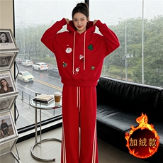 简约时尚休闲套装女秋冬款洋气减龄卡通印花长袖卫衣直筒裤两件套，女装套装/套裙，2C310