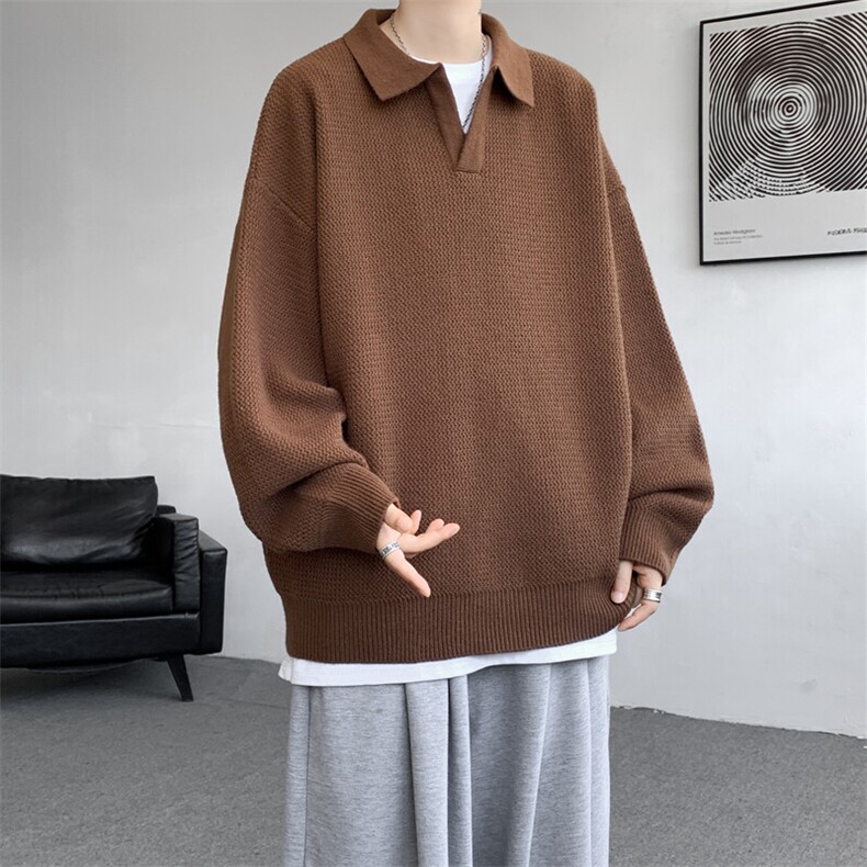8XL-M翻领毛衣大码轻熟风复古纯色休闲上衣针织打底衫MY1510/P68,男装针织衫/毛衣,电商B238
