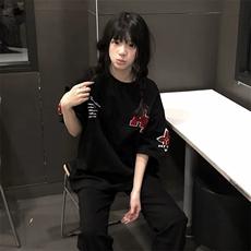 万针全刺绣工艺抖音得物高品质260克重磅纯棉双纱美式高街短袖T恤，男装T恤，电商A486-1