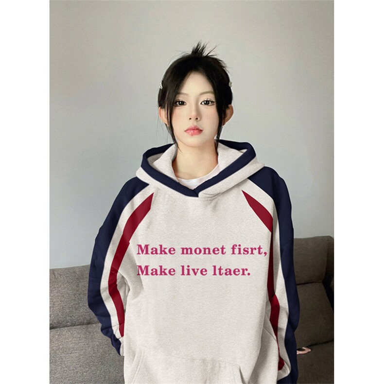 抖音得物供货提供视频秋冬重磅美式宽松接拼连帽卫衣3224,男装卫衣,电商A486