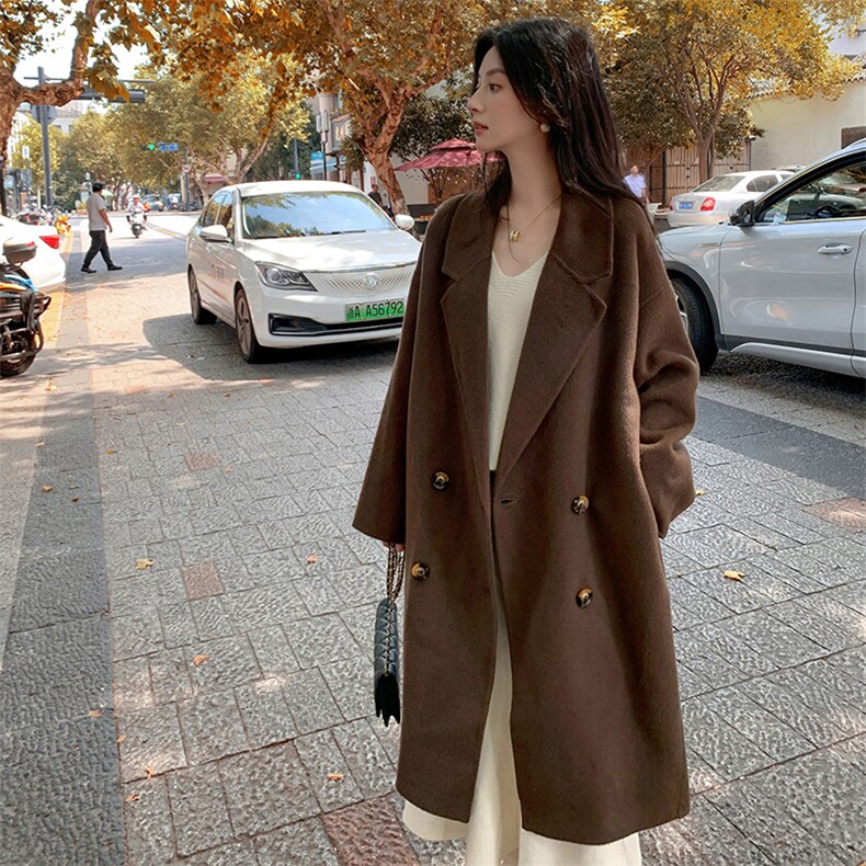 2025秋冬百搭时尚简约四扣侧缝兜兜大衣，女装双面呢大衣，荣图大衣