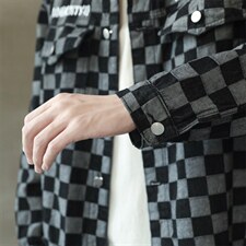 2022春季外套男字母刺绣宽松格子牛仔衣男潮流休闲夹克JK817-P65，男装工装外套，星座1103-1