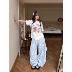 美式街头条纹弯刀裤女2025超火夏装新款垂感宽松百搭阔腿休闲裤子，男装休闲裤，星座506A