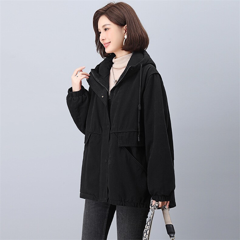 加绒厚度派克服女2025冬季新款宽松休闲连帽保暖棉服,女装派克服,天丽