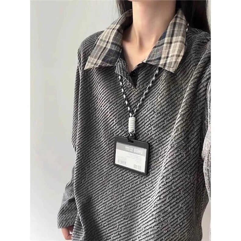 3266-P34百搭气质新款2025年新款格子领polo衫春秋宽松假两件，男装Polo衫，电商B323A