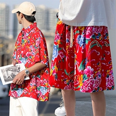 TZP风东北大花汉服套装polo衫短裤大码花TEE套装团队服休闲装，男装休闲套装，星座115A(原星座507）