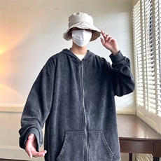 美式复古水洗做旧开衫卫衣男秋小众水洗连帽拉链卫衣DA35P52，男装卫衣，星座1116-2