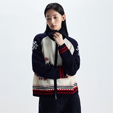 2025年秋季长袖雪花开衫时尚百搭通勤简约休闲，女装羊绒衫，致织羊绒