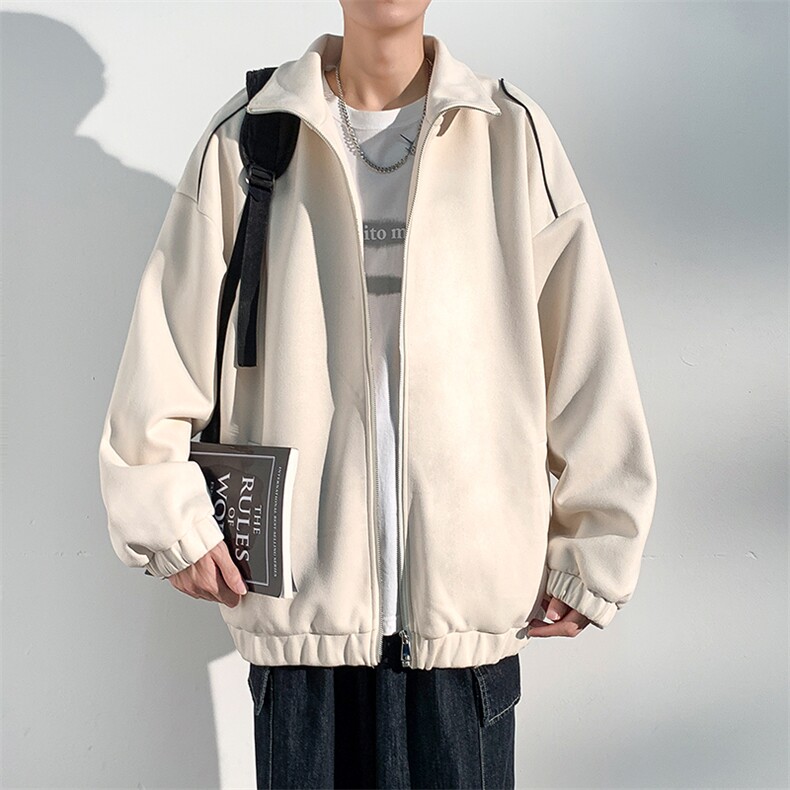 J6613 P68 光影墙 抖音高品质百搭反光条拼接宽松休闲麂皮绒外套图片