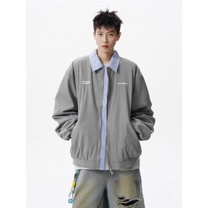 绣花假两件翻领棒球服外套男女春秋宽松潮百搭情侣夹克HH9001P64