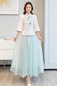 新中式女士汉服民国女学生旗袍上衣雪纺半身裙茶艺服旗袍，女装连衣裙，芷墨服饰