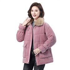 羽绒棉服女中长款2021年新款韩版宽松大码棉衣中年妈妈大毛领加厚，女装棉衣/棉服，伊满意