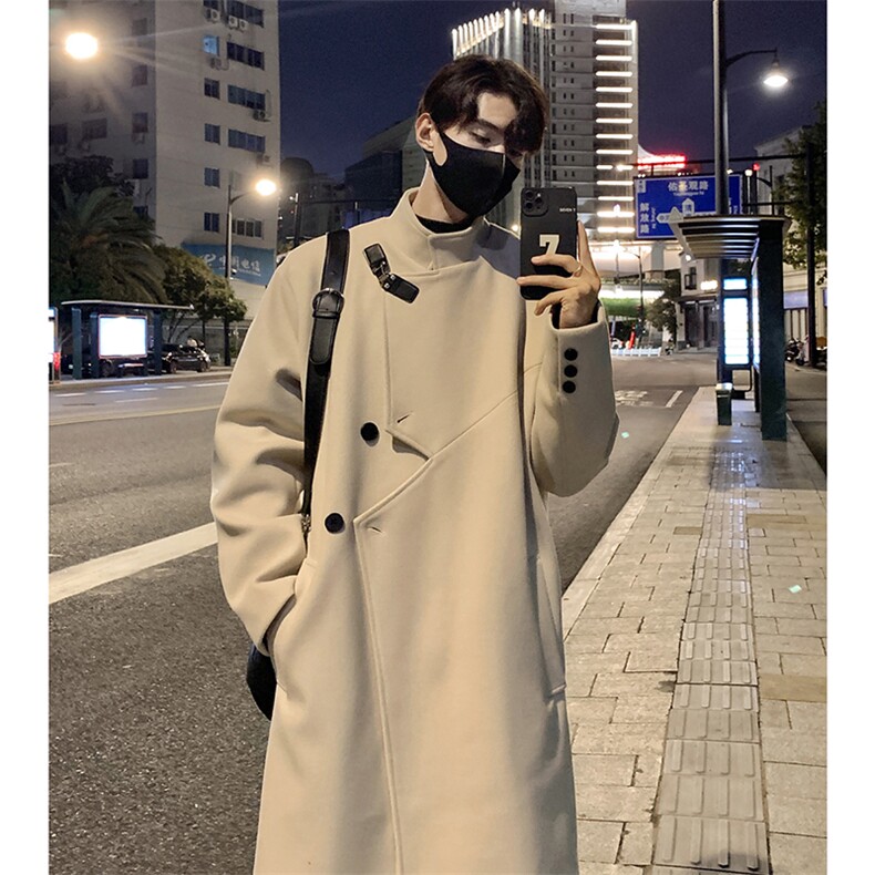 517A-8-Y67-P135现货高品质韩系不规则金属扣中长款毛呢大衣，男装毛呢大衣，星座517A-8（原B282）