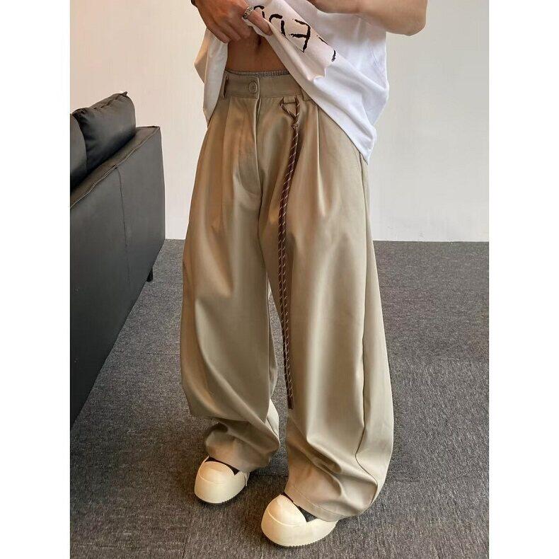 夏复古通勤垂感西裤配挂绳弯刀男女直筒宽松阔腿休闲长裤K304，男装西裤，星座1116A（原606A-3）