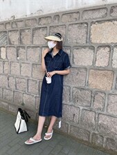 主品高定制水洗牛仔复古美式工装风收腰牛仔连衣裙女，女装连衣裙，主品