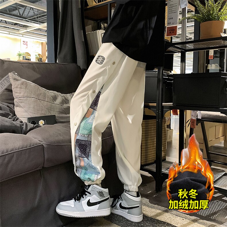 加绒加厚港风冬新款侧开叉排扣束脚运动休闲裤2110-2-P65控80,男装休闲裤,星座914-3