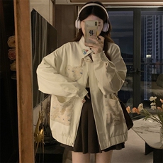 复古爱心夹克上衣早秋新款设计感慵懒风宽松bf翻领外套C833-P98，男装夹克，星座911-2(原星座613-2）