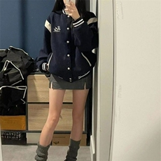 复古高级感学院风棒球服外套潮牌宽松藏蓝色休闲夹克棒球服WT6688，男装夹克，星座601-1