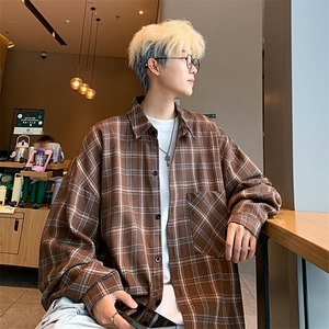 衬衣男秋季新款港风宽松大码磨毛格子长袖衬衫CS530-P38